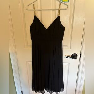 Donna Morgan Black Gold Glitter Spaghetti Strap Midi Dress Homecoming